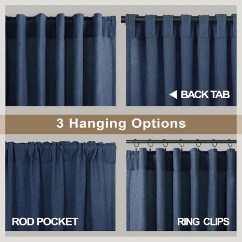 Miniatura 28 de Cortinas de lino gris claro, 2 paneles, presillas traseras, bolsillo para cortinero, semitraslúcidas, ahorran energía, estilo rústico, arpillera