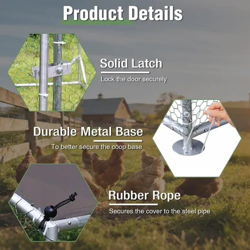 Miniatura 3 de Gallinero grande de metal con cubierta impermeable, jaula para aves de corral para caminar al aire libre con perca de gallo, corralito