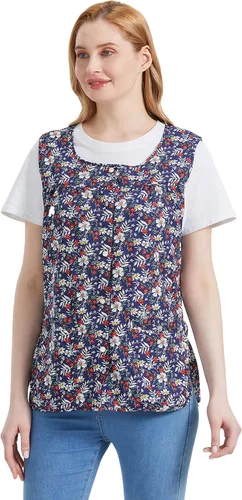 Miniatura 2 de Nanxson Delantal de zapatero para mujer con 2 bolsillos de parche, babero estampado de algodón, bata con botones para cocina de chef de trabajo