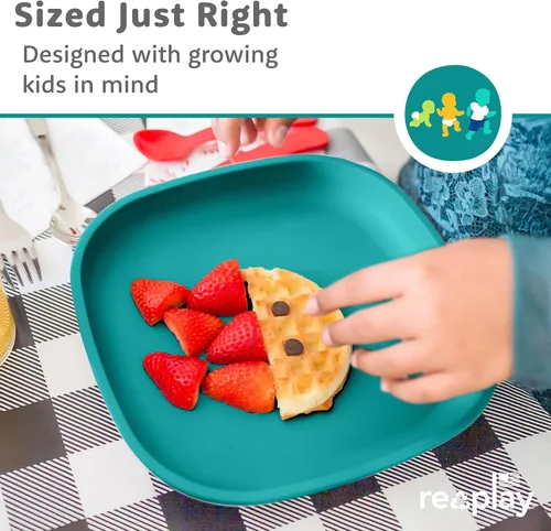 Miniatura 7 de Re-Play Juego de 4 platos para niños pequeños fabricados en Estados Unidos de 7 pulgadas, con tapa, 22 onzas, platos de plástico apilables, aptos