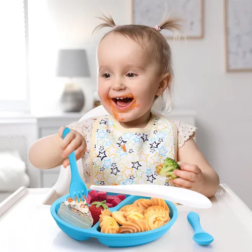 Miniatura 6 de Meanplan Paquete de 6 placas de succión para niños pequeños con tapas, juego de platos de silicona de grado alimenticio, diseño dividido, apto