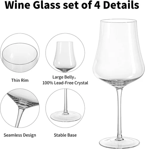 Miniatura 5 de Juego de 4 copas de vino grandes de cristal soplado a mano, copa de vino tinto de tallo alto para boda, aniversario, fiesta, regalo de Navidad