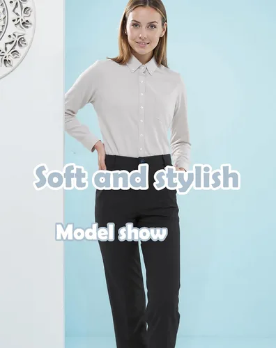 Miniatura 7 de Camisa con botones para mujer de manga larga Oxford camisa de algodón de corte clásico, blusa de trabajo resistente a las arrugas