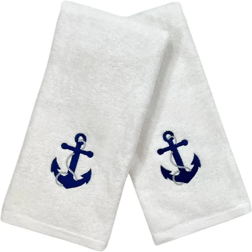 Miniatura 8 de Serafina Home Toallas de baño suaves y absorbentes para huéspedes: ancla azul náutica con diseño costero de cuerda gris plateada, 2 piezas de 12 "x