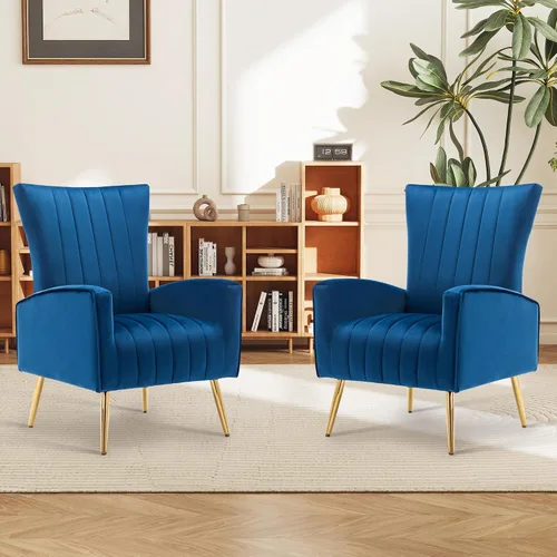 Miniatura 11 de LSSPAID Juego de 1 sillas decorativas de terciopelo, tapizadas de tela moderna, sillas para sala de estar, sillones con respaldo de ala y patas
