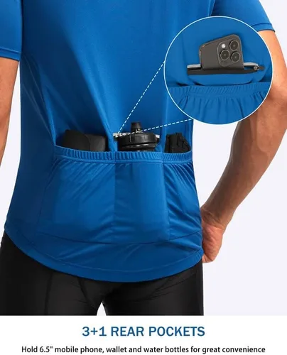 Miniatura 3 de Bikewa Maillot de ciclismo para hombre que absorbe la humedad, manga corta, UPF media cremallera, ciclismo, ciclismo de carretera, camisas