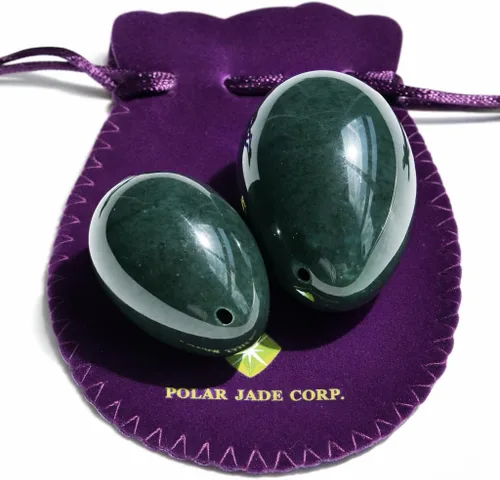 Miniatura 13 de Polar Jade Huevo de piedra hecho de jade nefrita, tamaño mediano (1.693x1.181 in), perforado, con cuerda sin encerar e instrucciones