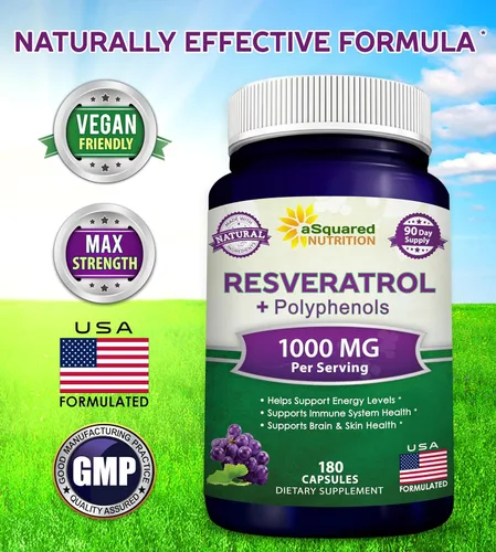 Miniatura 5 de aSquared Nutrition Resveratrol natural con extracto de vino tinto - 180 cápsulas - Pastillas de suplemento antioxidante de trans resveratrol