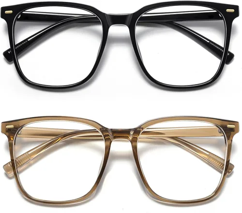 Miniatura 13 de Oversized Square Blue Light Blocking Glasses for Women Men, Anti-Fatigue Computer Monitor Glasses Reduce Eye Strain Negro+marrón transparente