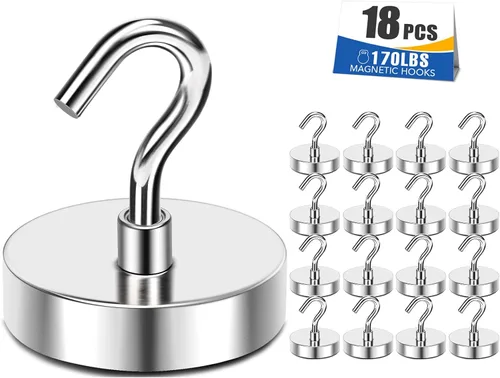 Miniatura 28 de MIKEDE Ganchos Magnéticos, 30 Libras+ Imanes de Tierra Negros de Servicio Pesado con Gancho para Refrigerador, Ganchos Magnéticos de Crucero