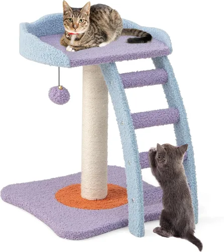 Miniatura 10 de Tangkula Bonito árbol para gatos, torre para gatos de flores con poste rascador de sisal, perca en forma de hoja de felpa, condominio espacioso