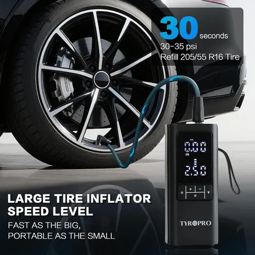 Miniatura 2 de Inflador de neumáticos Ai Compresor de aire portátil de 150 PSI con banco de energía de 15000 mAh, 5 veces de inflado rápido, indicador digital