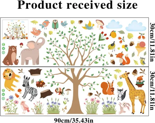 Miniatura 3 de Arawat Calcomanías de pared de árbol para dormitorio, zoológico, para sala de estar, decoración de pared de árbol de animales, decoración de pared