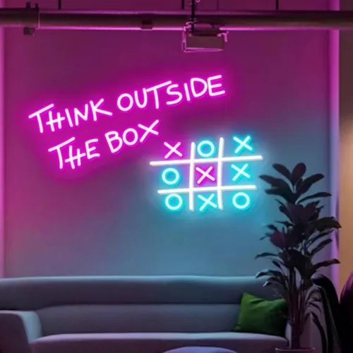 Letrero de neón Think Outside The Box, decoración de pared motivacional, letrero LED de inspiración, letrero LED con cita positiva, oficina en casa,