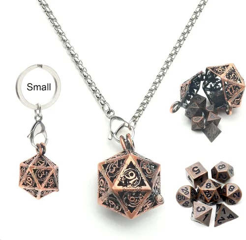 Miniatura 18 de Haxtec Mini Juego de Dados de Metal DND con Estuche de Cuello Hueco Juego de Dados de Metal Pequeños Antiguos Juego de Llaveros D&D Portátil Juego