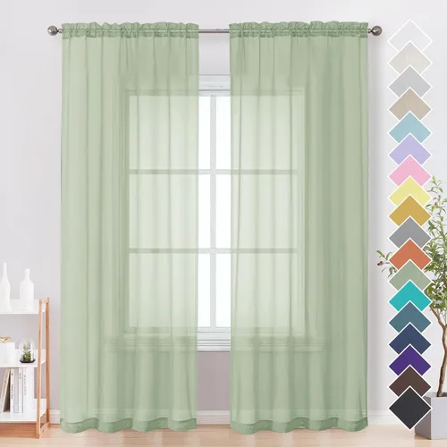 Miniatura 142 de OVZME - Cortinas traslúcidas blancas de 45 pulgadas de largo, 2 paneles, cortinas de gasa con bolsillo para barra para ventanas pequeñas, cada una