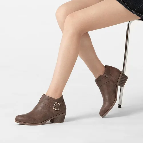 Miniatura 6 de Athlefit Botines gruesos de tacón bajo para mujer, botines clásicos con punta puntiaguda y cremallera lateral