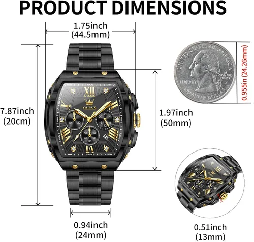 Miniatura 2 de OLEVS Relojes para Hombres Cronógrafo Impermeable Cara Rectangular Fase Lunar Correa de Acero Inoxidable Relojes de Vestir para Hombres Luminoso