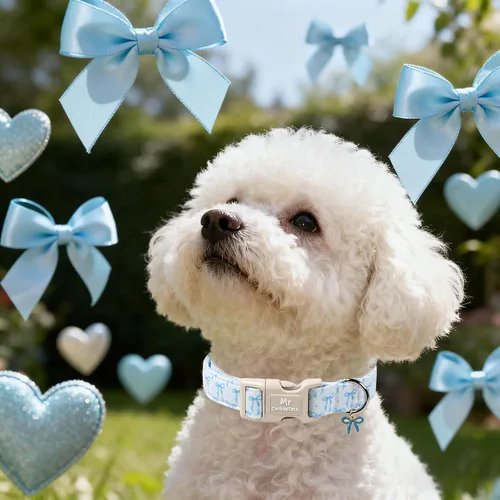 Miniatura 4 de Blue Valentines - Collar para perro, lindo collar de cachorro con lazo azul, collar ajustable de algodón para San Valentín con hebilla de plástico