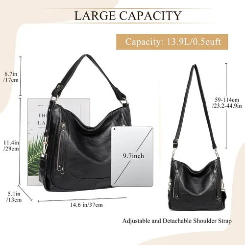 Miniatura 2 de Kasqo - Bolsas de piel grandes para mujer, con correa desmontable