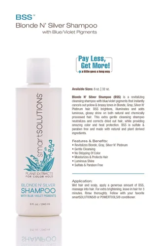 Miniatura 2 de SMART SOLUTIONS Blonde N' Silver Blue/Violet Pigment Shampoo para tonificar el cabello amarillo/rubio cobrizo, gris, plateado y platino, 8 onzas