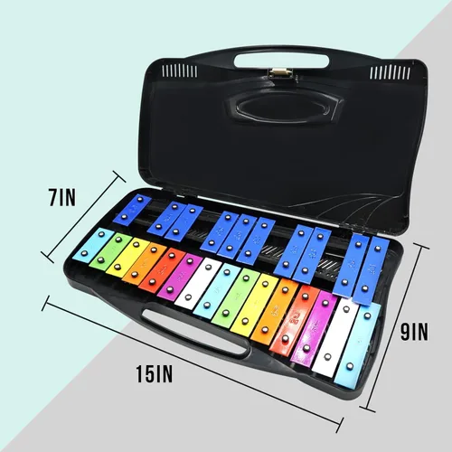 Miniatura 4 de Soulmate Xilófono Glockenspiel de 25 notas para niños, juguete musical colorido con teclas de metal, instrumento xilófono profesional con estuche