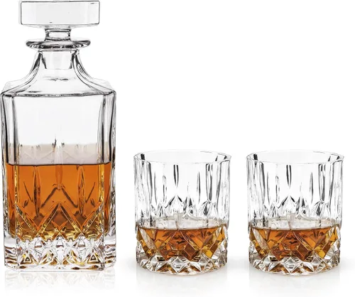 Viski Admiral - Juego de decantador de whisky de 3 piezas con vasos, juegos de decantadores de whisky para hombres, perfecto para whisky escocés y