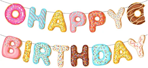 Cartel de feliz cumpleaños con diseño de dona, fiesta de cumpleaños temática para niños, suministros de fiesta de cumpleaños y baby shower