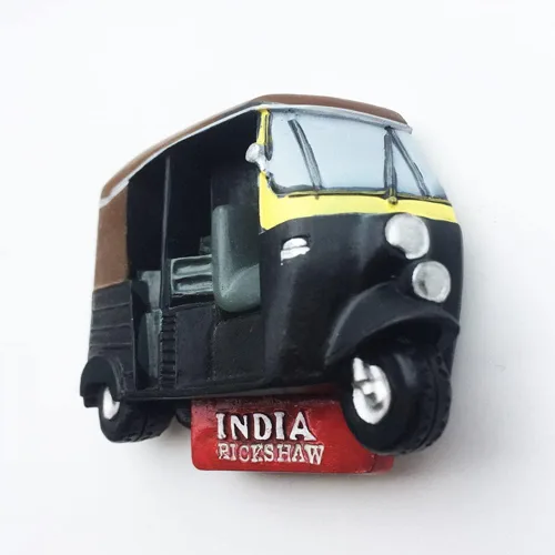 Miniatura 4 de India 3D Tuktuk imán de nevera recuerdo turístico etiqueta engomada del viaje, imán del refrigerador de la India, colección de decoración del hogar