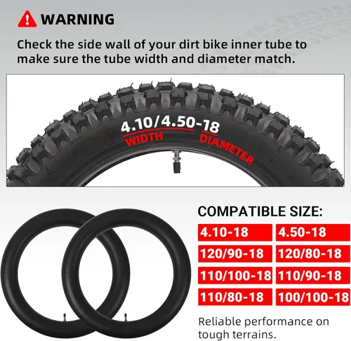 Miniatura 8 de AR-PRO (Paquete de 2) Tubos interiores de repuesto para bicicleta de tierra 2.50/2.75-10, resistente con vástago de válvula curvado TR-87