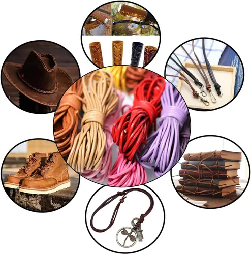 Miniatura 8 de Cuerda redonda de cuero real de 21 yardas, cuerda trenzada de cuero genuino para hacer joyas, collares, pulseras, cordones de zapatos, correas