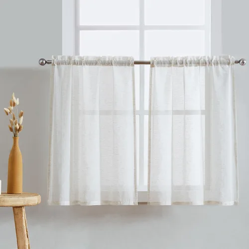 Miniatura 15 de FMFUNCTEX Cortinas de Nivel de Cocina Verde y Blanco de 24 Pulgadas de Largo con Estampado de Flores, Cortinas de Media Ventana para Baño