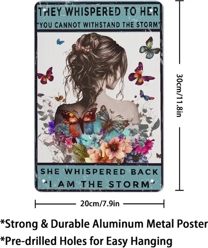Miniatura 2 de Letrero de metal de mariposa de aluminio con diseño de niña y mariposa, póster de metal vintage de 8 x 12 pulgadas, letrero de pintura para Chica