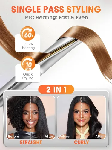 Miniatura 2 de SHEGLAM Plancha plana para alisar el cabello, alisador y rizador de pelo de cerámica 2 en 1, 1 pulgada, calentamiento rápido con pantalla LCD