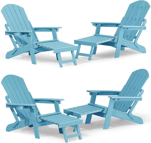 Miniatura 21 de YEFU Silla Adirondack con Otomana Retráctil: Juego de 2 Sillas Adirondack Plegables - Respaldo Ajustable de 5 Niveles con Reposapiés - Sillas