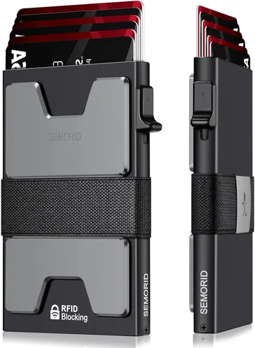 Miniatura 42 de Cartera delgada de aluminio para hombre, placa trasera expandible duradera, bloqueo RFID, billetera desplegable de metal minimalista, con capacidad