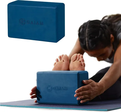Gaiam Yoga Block - Supportive Latex-Free Eva Foam - Soft Non-Slip Surface with Beveled Edges for Yoga, Pilates, Meditation Índigo Tinta