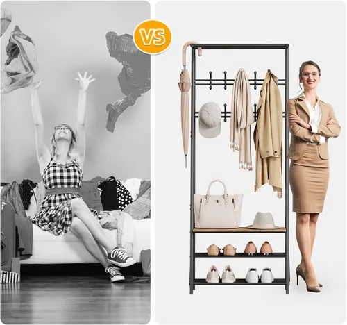 Miniatura 7 de Amyove Perchero para zapatos con 10 ganchos, banco de entrada con almacenamiento, organizador multifuncional para pasillo, muebles decorativos