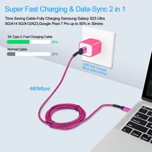 Miniatura 5 de Paquete de 3 cables Samsung de carga rápida USB tipo C de 10 pies para Samsung Galaxy S26 Ultra/A17 5G/A16/A56/S25FE/A15/A54/S24Plus/Z