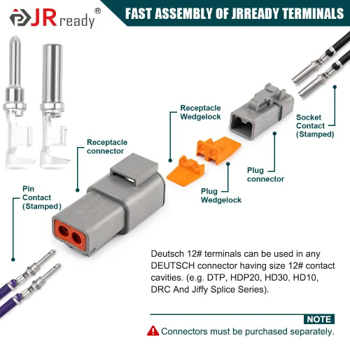 Miniatura 2 de JRready Deutsch - Kit de terminales de conector DTP tamaño 12, clavijas macho 1060-12-0166/enchufes hembra 1062-12-0166 contactos estilo barril