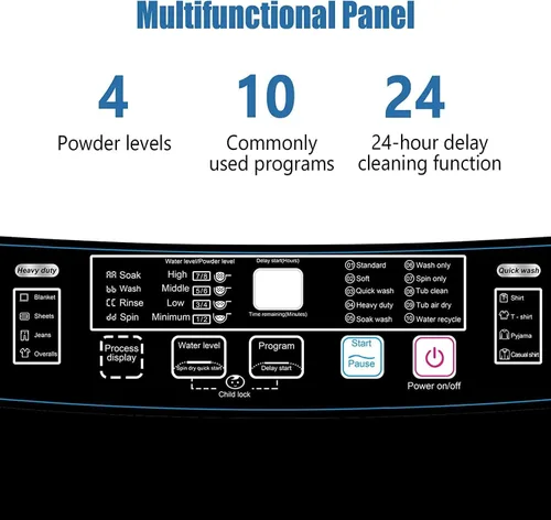 Miniatura 4 de KRIB BLING Lavadora portátil completamente automática de 17.7 libras, lavadora compacta con pantalla LED, descarga de drenaje, 10 programas