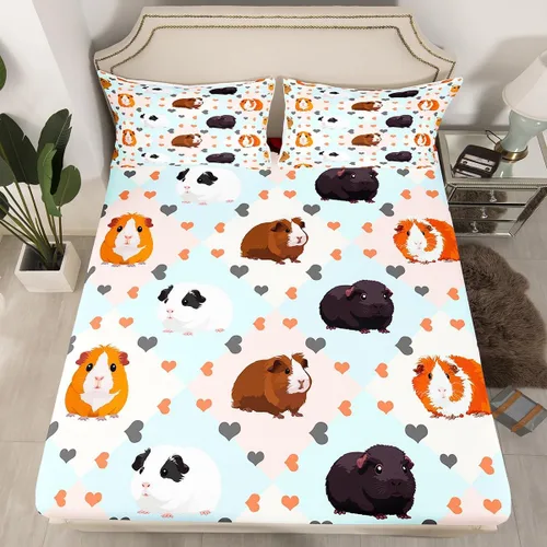 Miniatura 2 de Erosebridal Bonita sábana bajera ajustable de conejillo de indias, tamaño individual, sábanas kawaii con diseño de ratón para niños y niñas, ropa