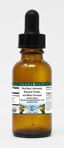Terravita Extracto líquido de glicerita de remolacha roja, cola de caballo, cardo bendito y más fórmula (1:5), sabor a vainilla (1 oz, ZIN: 523803)