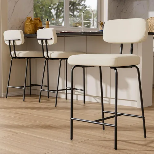 Miniatura 15 de GXJ - Juego de 3 taburetes de bar, taburetes de cocina con respaldos y patas de metal, taburetes de 26 pulgadas para altura de mostrador, tela