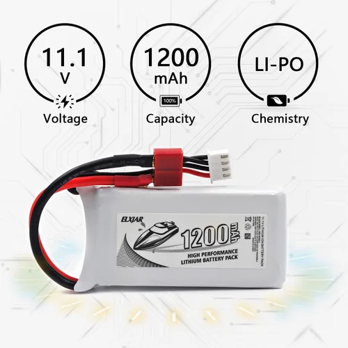 Miniatura 4 de Coonyard Paquete de 2 baterías LiPo de 11.1 V 1200 mAh 30C con enchufe en T de repuesto para WLtoys WL915 WL915-A RC Racing Boat