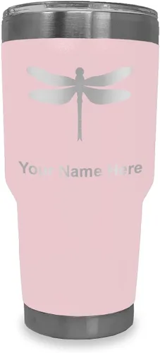 Miniatura 13 de LaserGram Vaso aislado al vacío de 20 onzas, libélula, grabado personalizado incluido (negro)