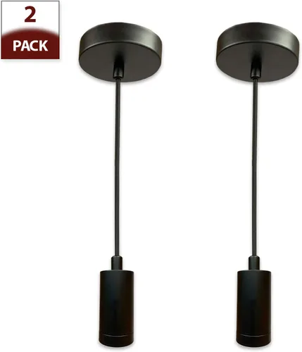 Miniatura 2 de Royal Designs, Inc. Juego de 2 lámparas colgantes con forma de cilindro sin llave, acabado negro con cable de tela de rayón negro, juego de 2