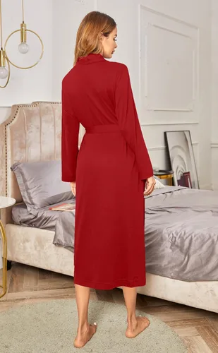 Miniatura 3 de Ekouaer Batas para mujer de manga larga tipo kimono de punto, suave y ligera, ropa de dormir de algodón para mujer