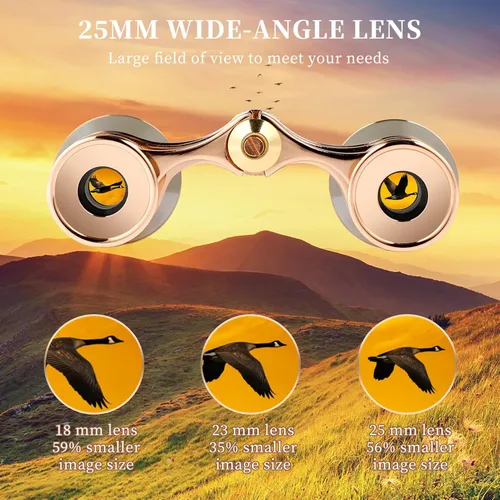 Miniatura 5 de Scicalife Binoculares compactos dorados de 3 x 25 pulgadas para adultos, gafas de teatro de bolsillo con cadena para ópera y conciertos, telescopio