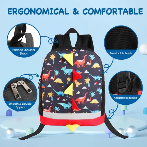 Miniatura 2 de Mochila para niños, mochila pequeña con diseño de dinosaurio, para niños, guardería, mochila escolar para niños y niñas, Dinosaurio Azul A3